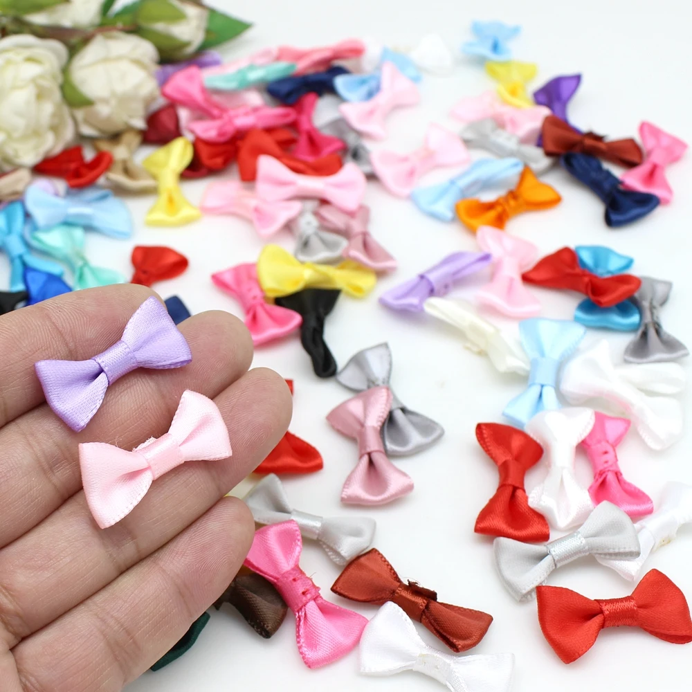 100pcs 15-30mm Mini Fabric Ribbon Bow Tie/Tiny Satin Bows Mix DIY Sewing Crafts Wedding Bow Tie Scrapbooking Decoration