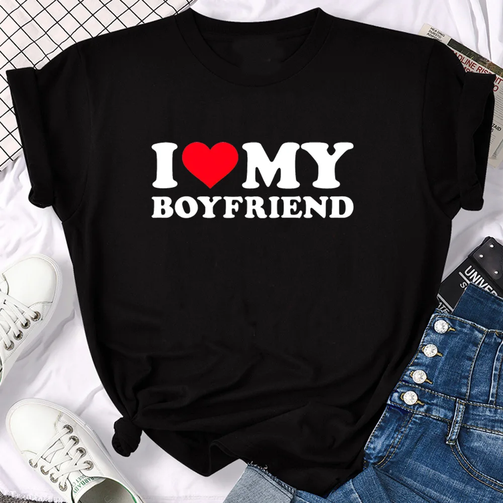 i Love My Boyfriend i Love My Girlfriend female graphic korean clothes Classic Pop Culture Breathable shirt anime Pastel