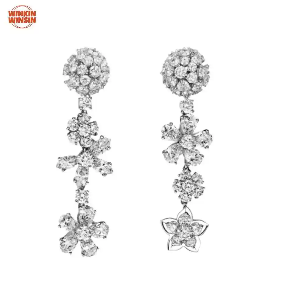 

Winkin Winsin Three Flower Asymmetric Inlaid Full-Diamond Earrings High End Feel