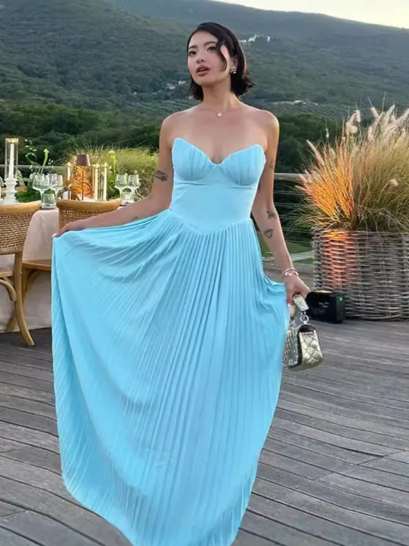 2025, exquisite blaue Abendkleider, elegant, herzförmige Falten, drapiert, A-Linie, hochwertiges formelles Partykleid, Abendkleid, Mode