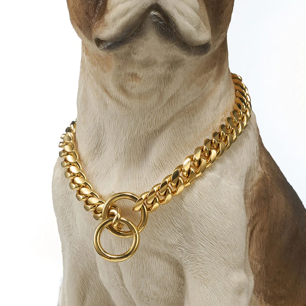 

Luxury Dog Collar Gold Dog Stainless Metal Chain Choker For Pitbull Bulldog Teddy French Bulldog Metal Collar Pet Training Neckl