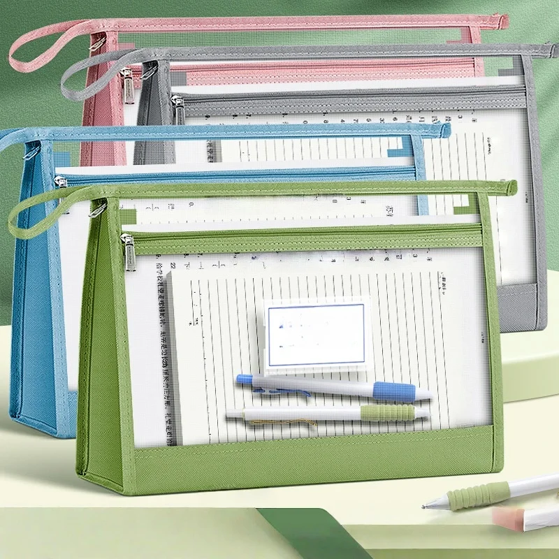 

A4 Double-Layer Size Mesh Zipper Pouch Bags with Sticky Labels Board Game Puzzle Storage Travel Zipper Bags Nylon Mesh Bags