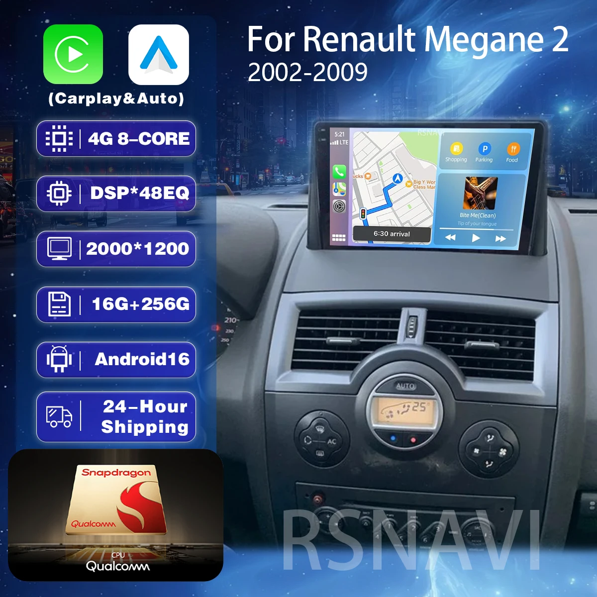 Android 16 Carplay Auto 2K Screen Car Radio Multimedia Player For Renault Megane 2 2002 - 2009 Autoradio Stereo 2din Head Unit