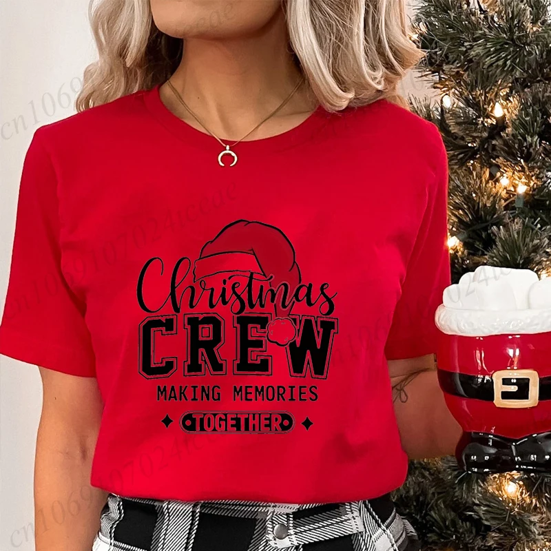 面白いクリスマスクルー一緒に思い出を作りプリント Tシャツ女性ファッションカジュアル半袖クリスマスパーティー Tシャツ服