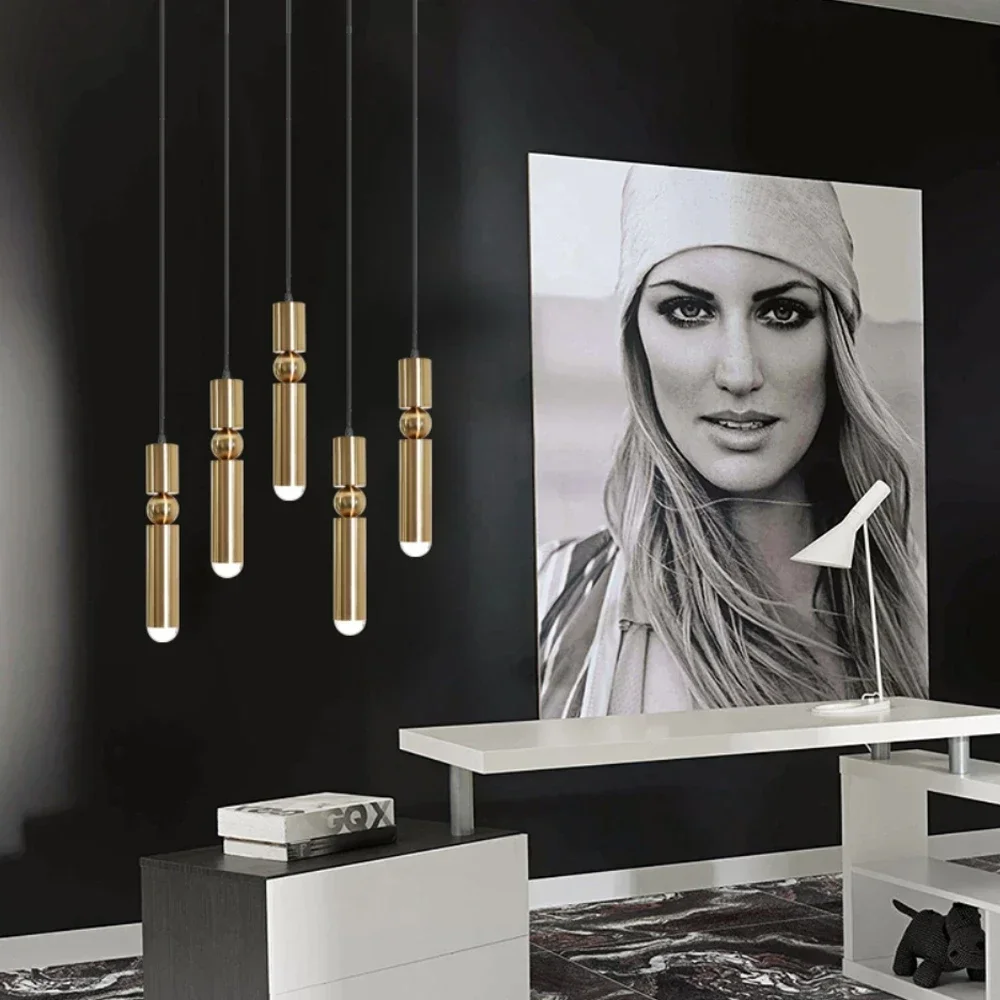 

Cylinder Pipe Golden Hanging Lamp Modern Pendant Lights Chandelier Dining Room Indoor Lamp Decoration Kitchen Lighting Fixture