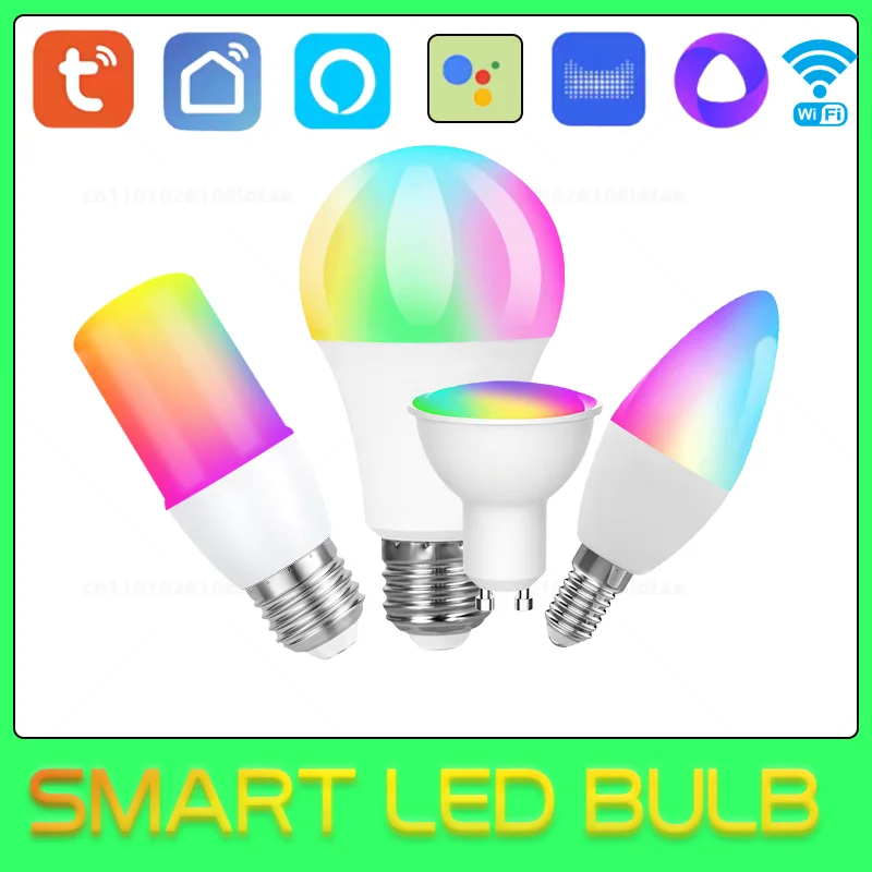 Dimmable Tuya Wifi Rgbcw Smart Bulb Gu10 C37 A60 T37 E14 E27 Light Led Magic Lamp AC85V-265V Work With Alexa Google Home