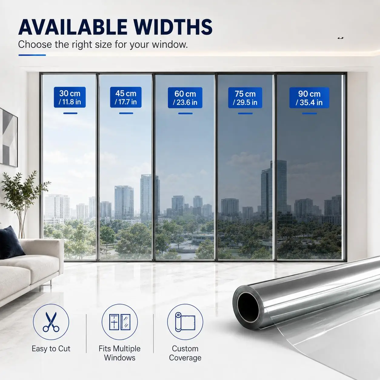 Black Silver Mirror Privacy Window Film Daytime Static Cling Anti Glare Heat Control Removable for Office Retail Glass