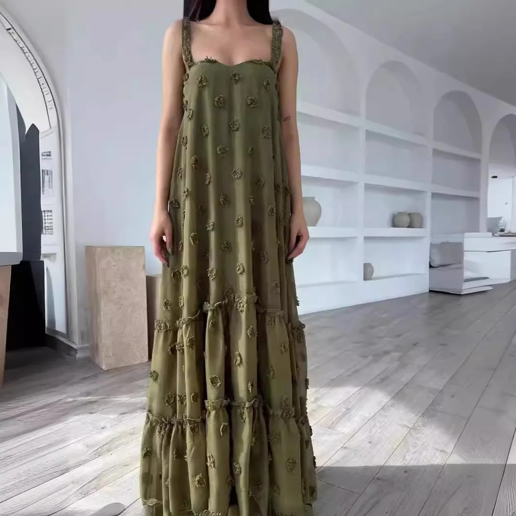 

Новое модное женское платье с V-образным вырезом, длинное, с пышными оборками, миди, из полиэстера, для трансграничной торговли