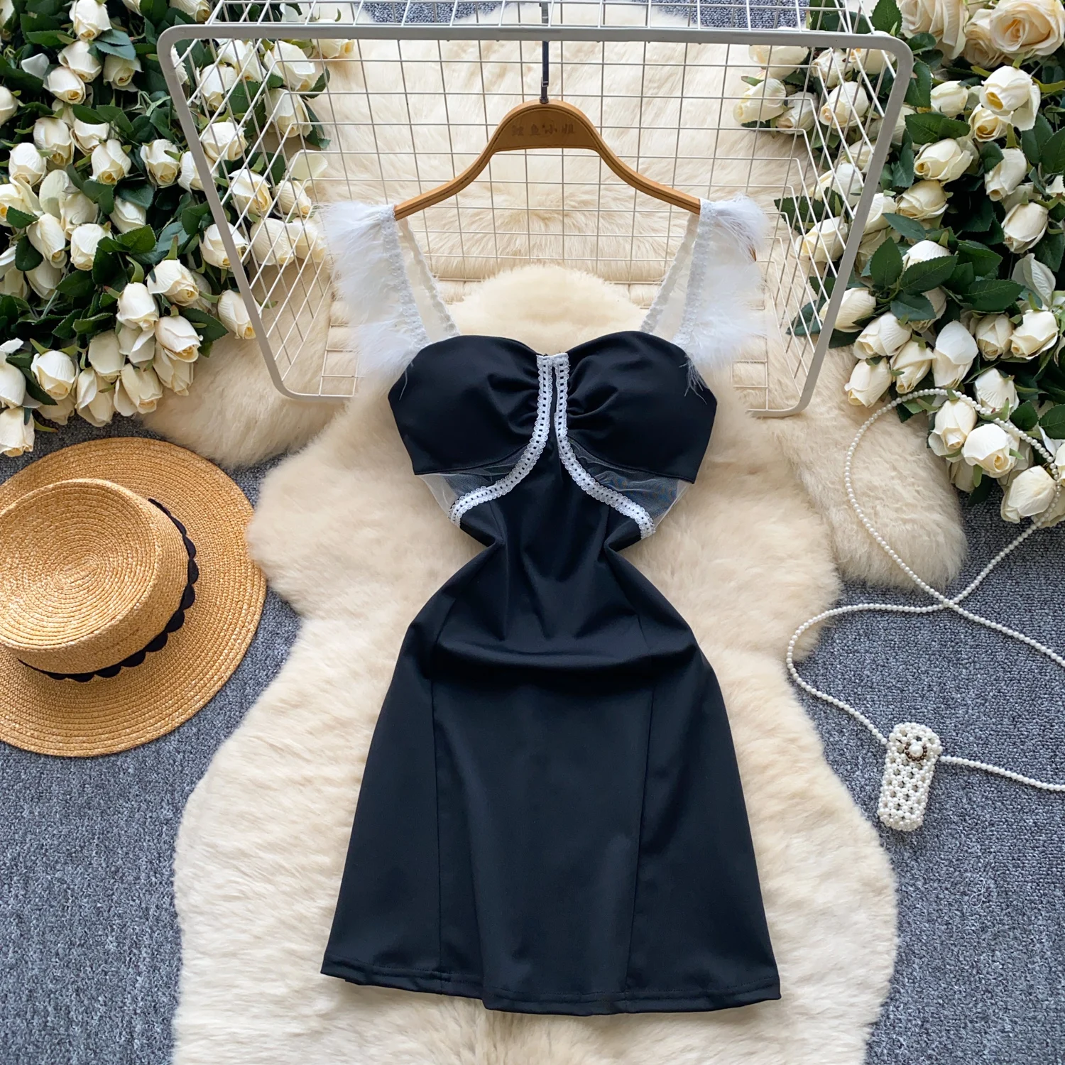 Abito vintage chic a tubino solido impiombato Elegante fata moda coreana Boho Prendisole abbigliamento donna Mini abito da spiaggia