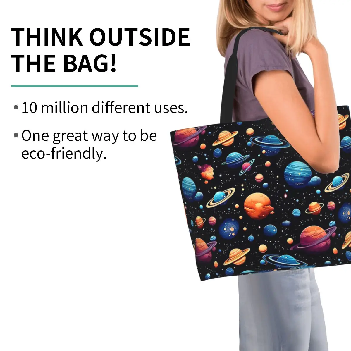 Solar System Space Planets Universe Shopping Tote Bag Canvas Large Capacity Shoulder Bags Shopper Grocery Handbag for Women