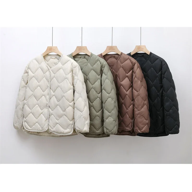 Women White Duck Down Coats 2023 New Autumn Female Ultra Light Puffer Feather Jackets Windproof Collarless Winter Outerwear