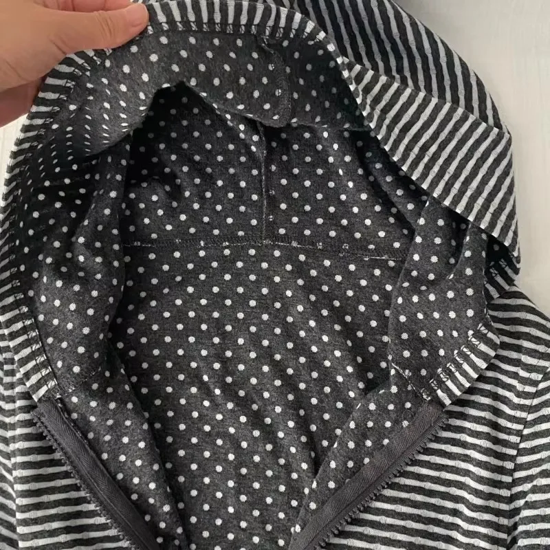 Women Autumn Gothic Striped Zip Up Hooded Cardigan Vintage Long Sleeve Slim Fit Hepburn Style Sweatshirt New Arrival