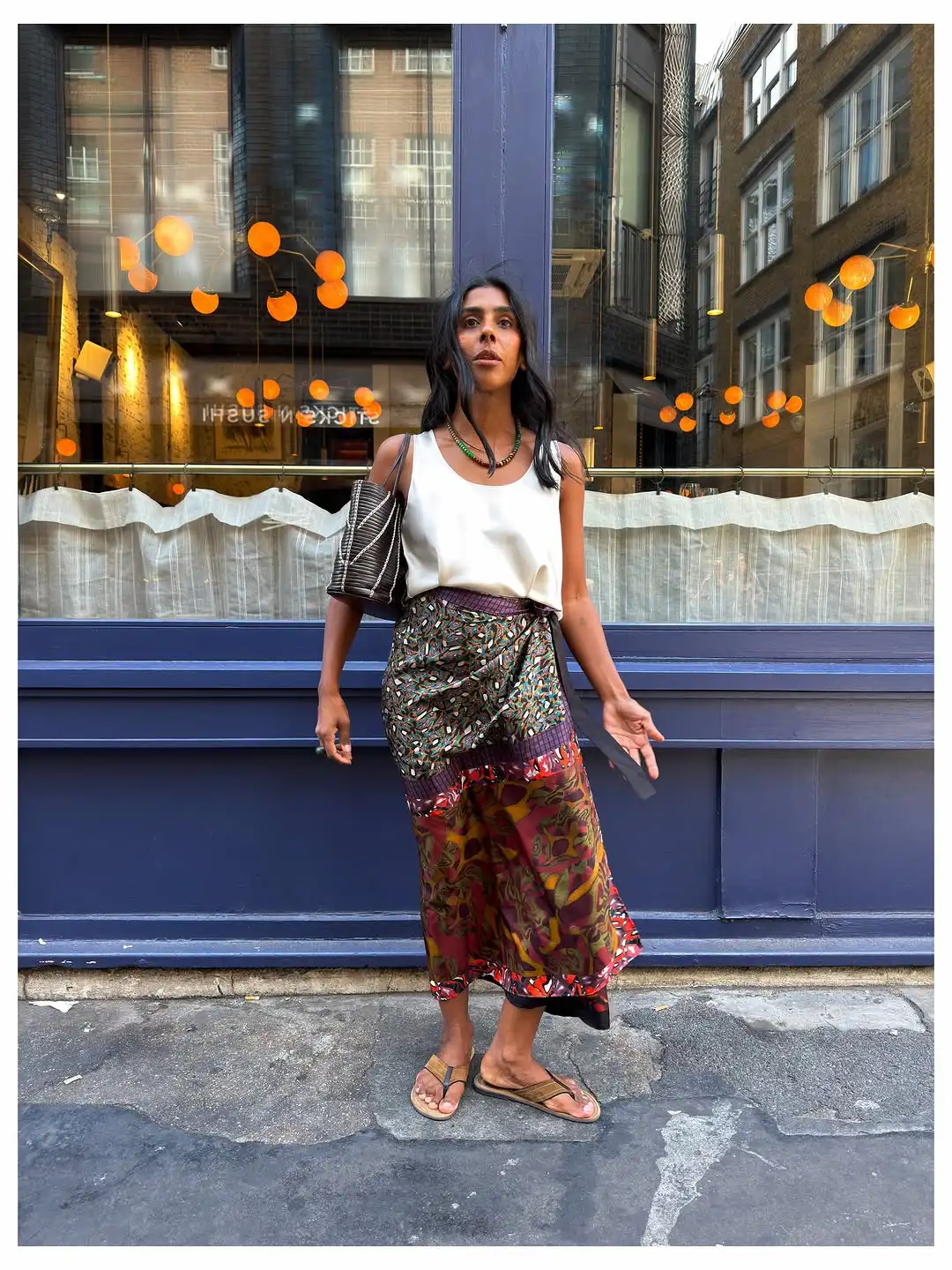 Mixed Color Retro Printed Wrapped Mid Length Skirt With Fashion Straps Half Length Skirts 2026 Bohemian Summer Street Daily Wear