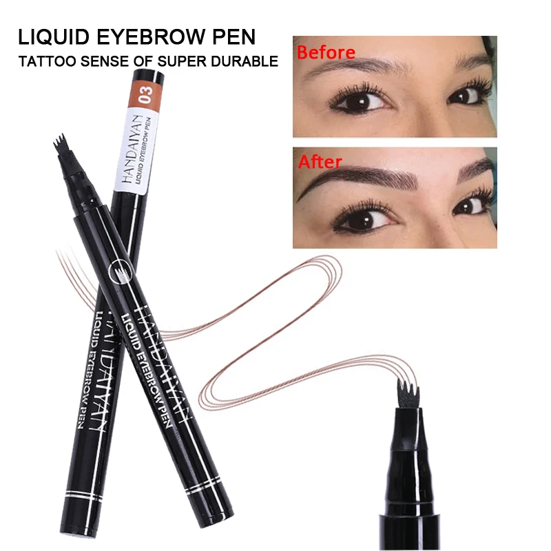 Handaiyan Wenkbrauwpotlood Vier-Vork Make Zachte Liquid Eye Brow Pen Gemakkelijk Te Dragen Wenkbrauw Tekening Enhancer Pigment Tattoo tool Pen