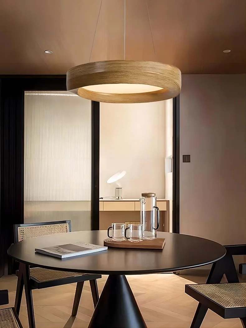 Wabi-sabi Wood Color LED Chandelier Nordic Design Bar Lamp Full Spectrum Eye Protection Dining Room Bedroom Pendant Light