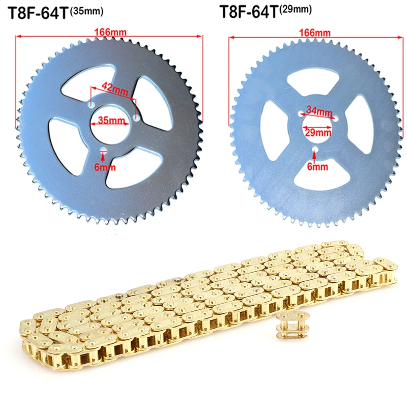 

Motorcycle T8F 64T 29mm/35mm Rear Sprocket &136L Chain Kit For 43cc 47cc 49cc Minimoto Moped Scooters Pocket Bike Mini Quad ATV