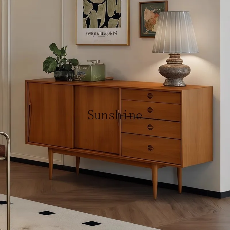 

Medieval solid wood dining side cabinet retro coffee storage cabinet