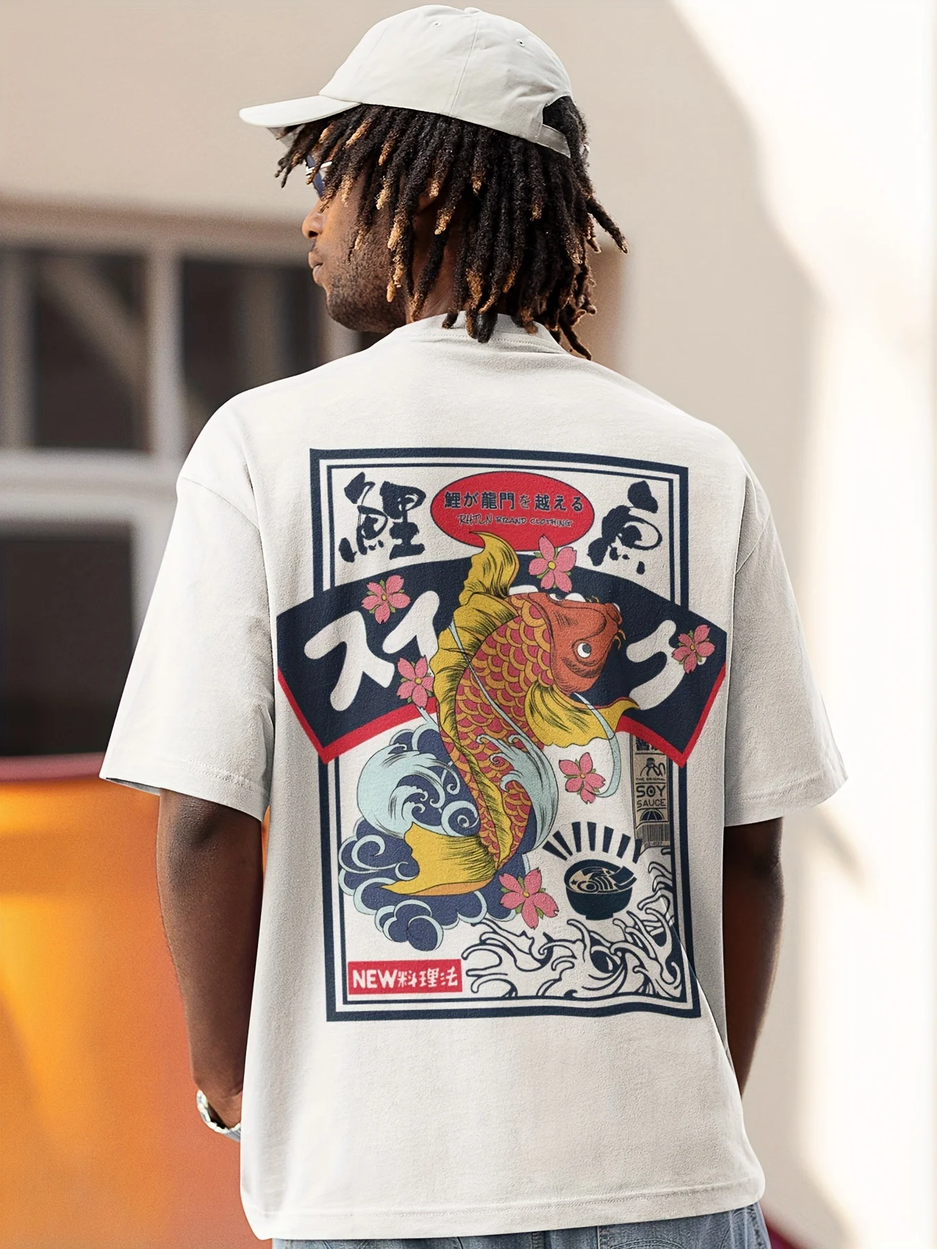 Men Summer Koi Fish Dragon Pattern Retro Hip-hop T-shirt Trendy Fashionable for Both Men and Women Suitable Outdoor Activities