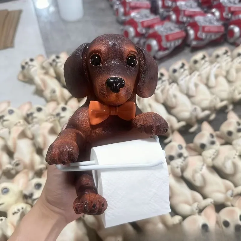 

Novelty Dog Tissue Holder - Resin Sculpture with Functional Paper Roll Dispenser , Cute Animal Theme Bathroom