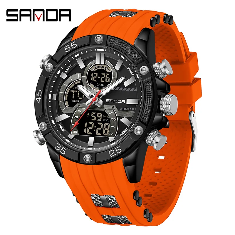 

SANDA 6162 Men's Multifunctional Electronic Watch Waterproof Calendar Chronograph Luminous Sports Cool Fashion Digital Watches