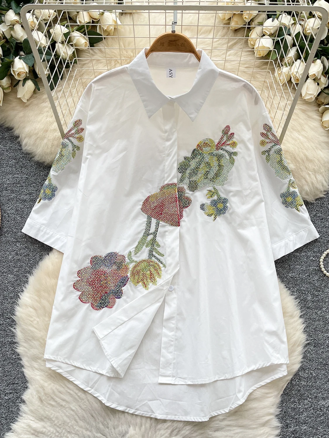 Fashion High-end Shirts Women's 2025 Summer New Hot Diamond Loose Design Comfort Chic Tops Feminine Nice Trendy Elegant Shirts