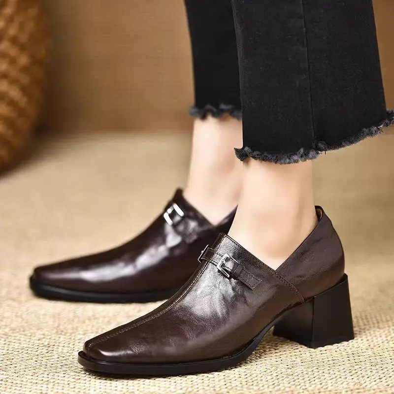 2024 dedo do pé quadrado botas de tornozelo feminino moda elegante tendência inverno nova marca designer sola grossa salto alto baixo sapatos superiores