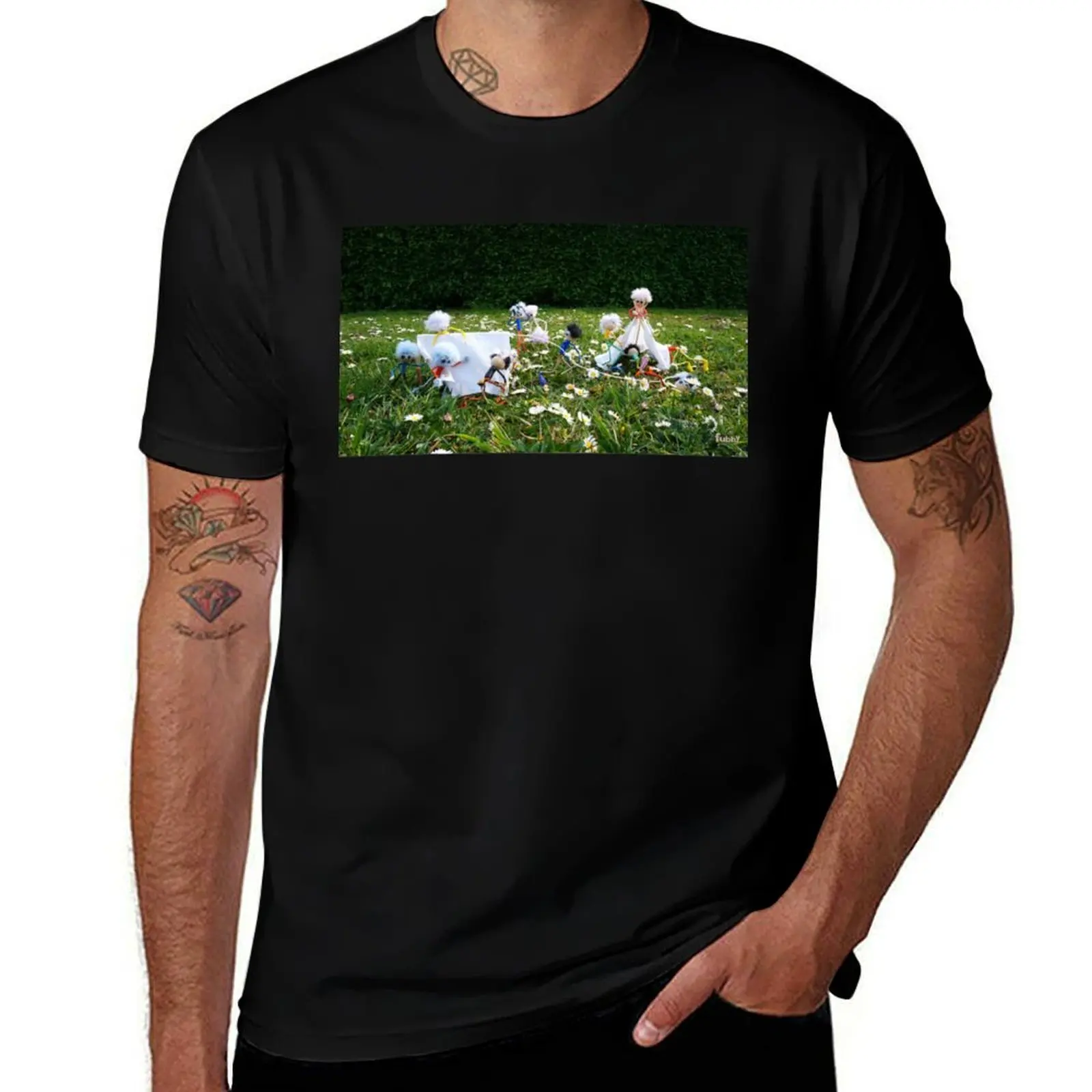 

Funny Fubby dolls camping and setting up tents. T-Shirt designer shirts summer top vintage black t shirts for men