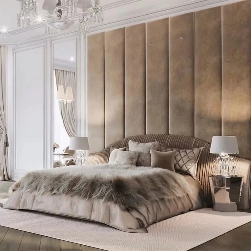 Light luxury leather double bed modern high-end villa master bedroom soft package wedding bed widescreen bed