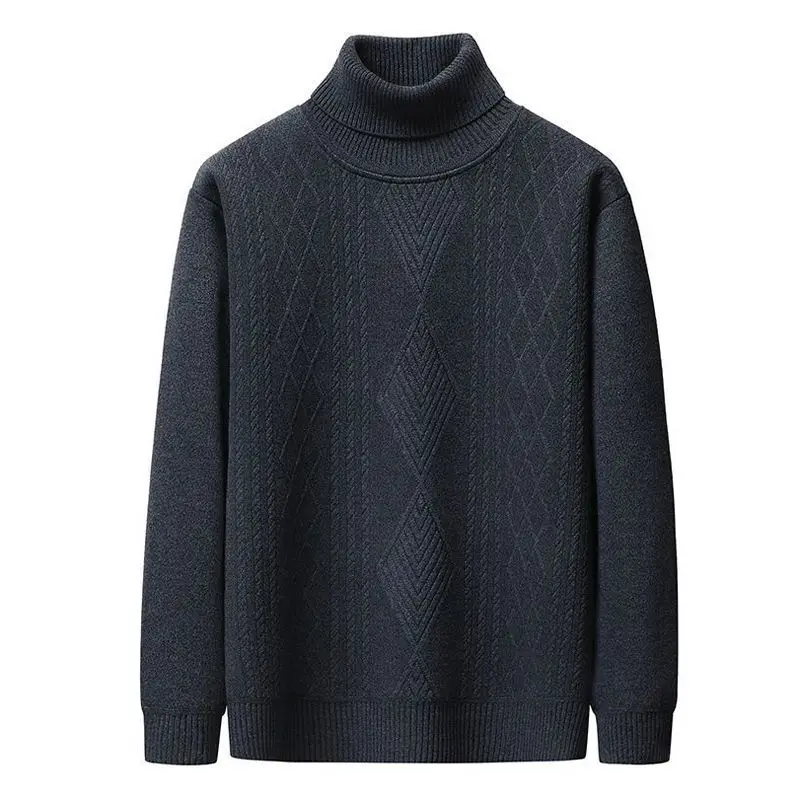 Winter New Men's Jacquard Lapel Turtleneck Plus Velvet Thick Sweater Sweater Winter Warm Sweater