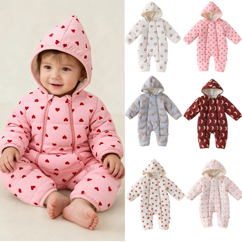 

Baby Cotton Jacket 2025 Winter New Cartoon Fashion Thickened Warm Children's jumpsuit Cotton Baby Outdoor Hooded Down Jacket