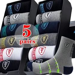 5Pairs Man High Quality Bamboo Fiber Breathable Deodorant Business funny Men's Socks Plus Size 37-43 Tube Sports Socks for Men