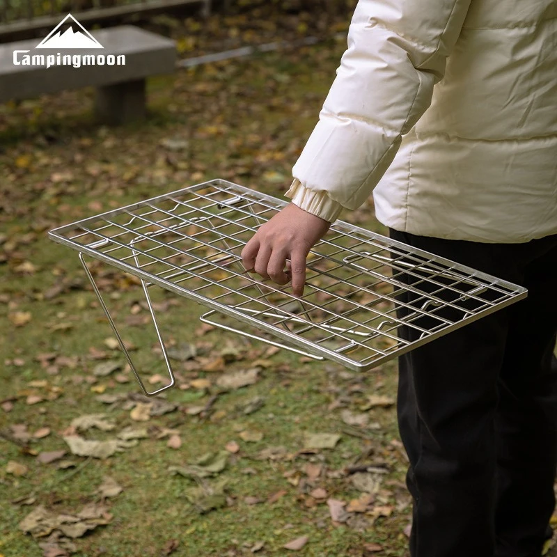 

CAMPINGMOON T-235A T-235A-2T Сверхпрочный складной стол для кемпинга из нержавеющей стали, серебристый, для барбекю и хранения, для активного отдыха
