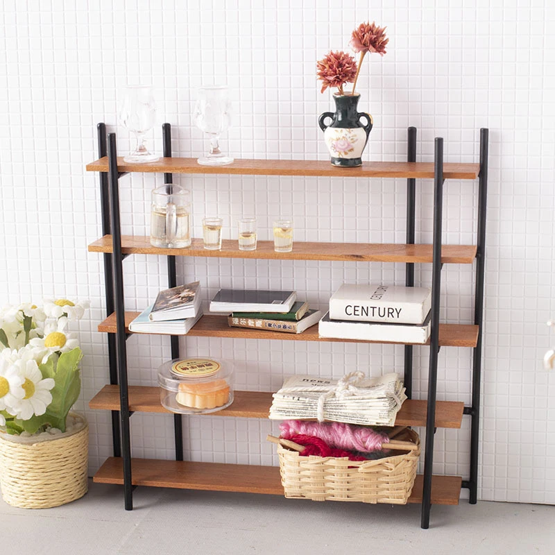 

1Pc Dollhouse Miniature Bookshelf Five-layer Storage Rack Model 1/12 Simulation Doll Home Display Stand Furniture Decor Toy