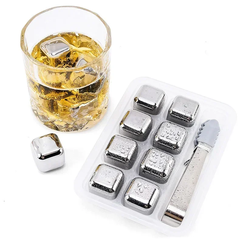 2/4/6 Stuks Rvs Ijsblokjes Set Herbruikbare Chilling Stones Voor Whiskey Wijn Wijn Cooling Cube Chilling Rock Party Bar Tool