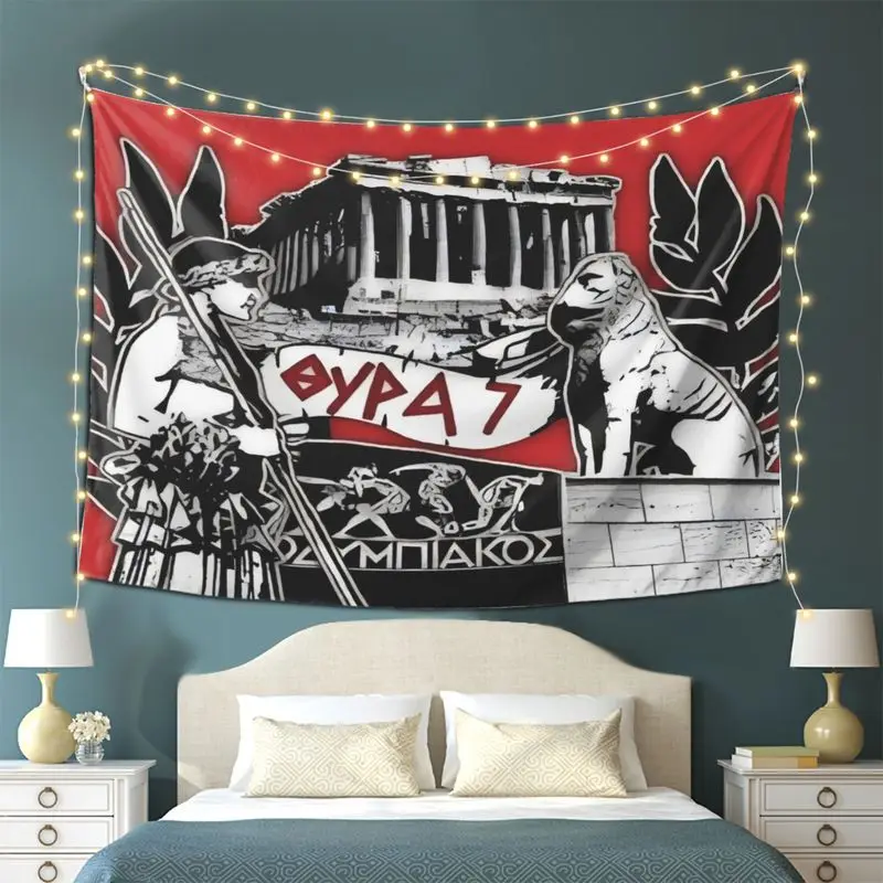 VIKAMA Greek Acropolis Mythical Sculpture Retro Red and Black Graffiti Tapestry Background Fans Retro Street Style Room Decor