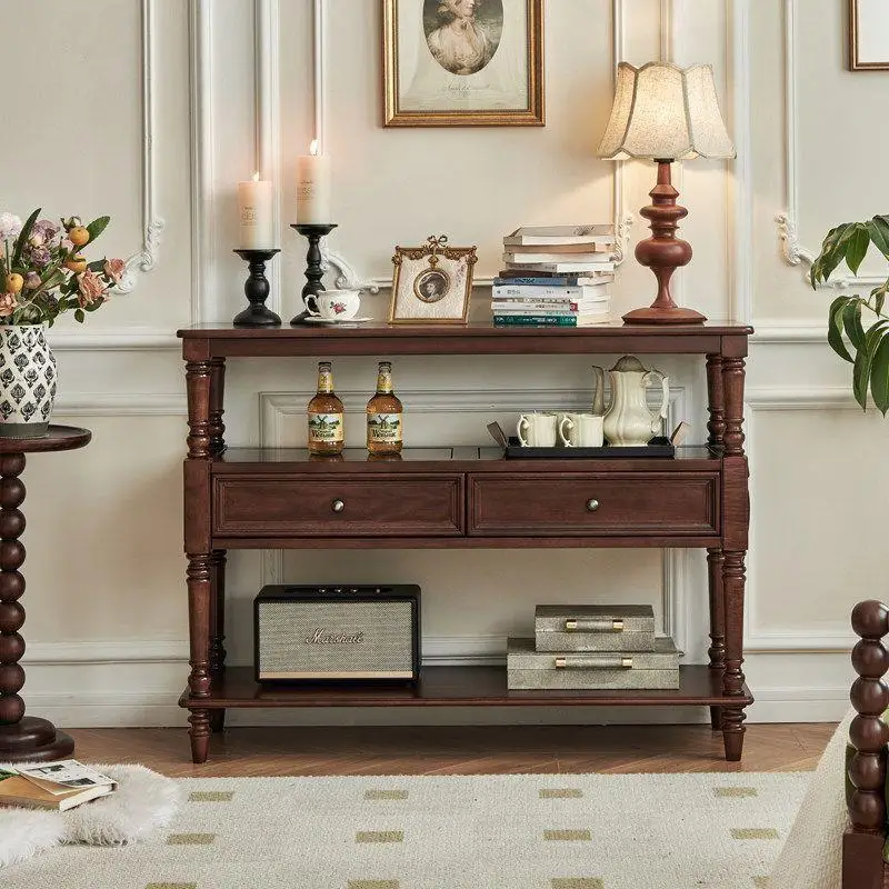 Yjq retro all-solid wood porch cabinet enters the door, living room against the wall storage aisle cabinet