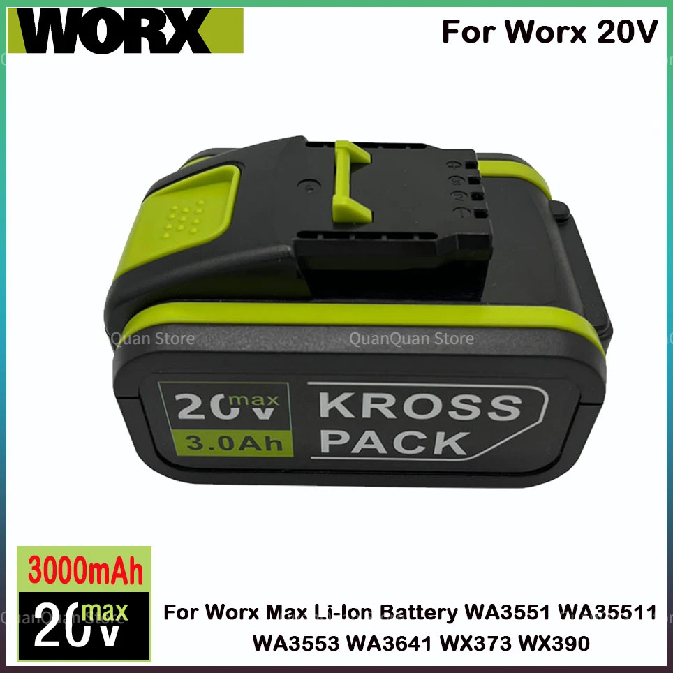 

20V 3000mAh Replacement Worx 20V Li-Ion Battery WA3551 WA3551.1 WA3553 WA3641 WX373 WX390 Rechargeable Battery Tool