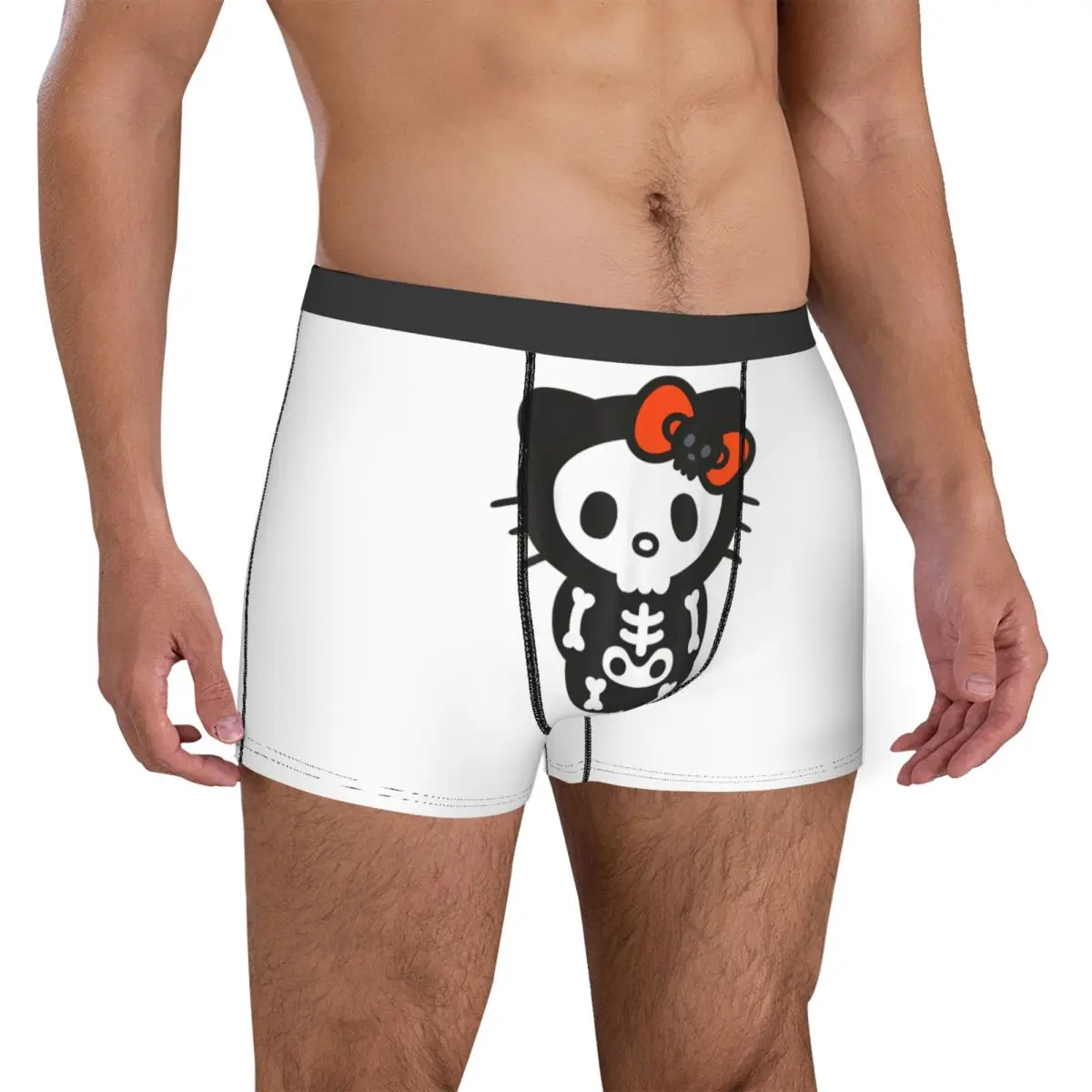 Bóxer de Halloween con esqueleto de Hello Kitty para hombre, ropa interior divertida, edredón, suave, accesorios, novedad, regalo