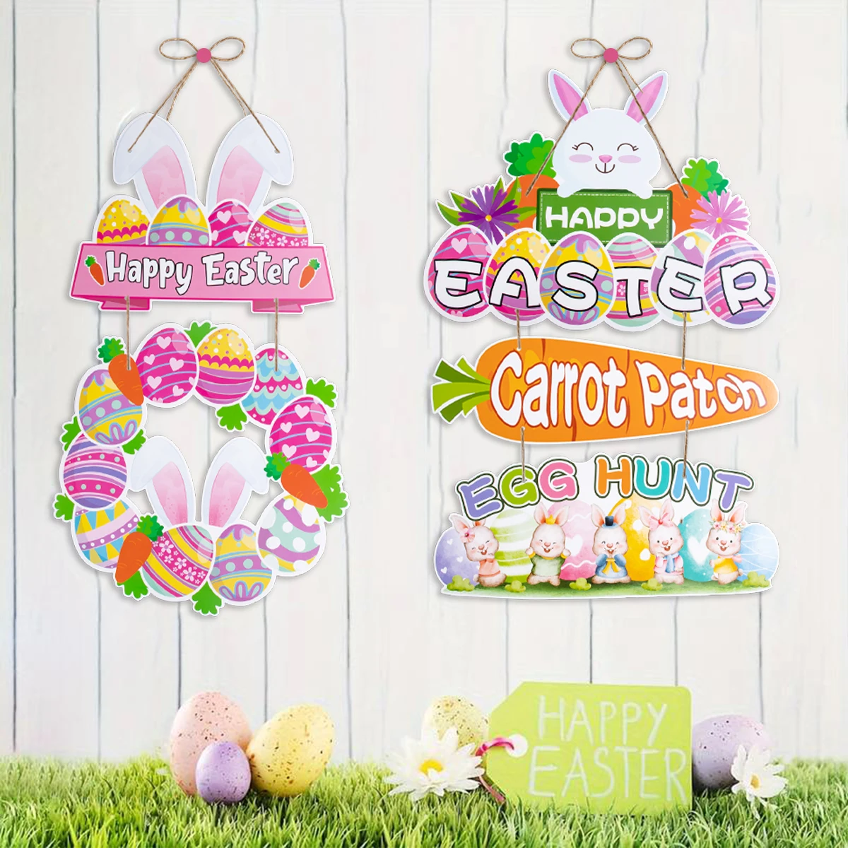 

Happy Easter Rabbit Egg Door Hanger Decoration Paper Hanging Ornaments Easter Party Decorations for Home Easter Pendant 2025