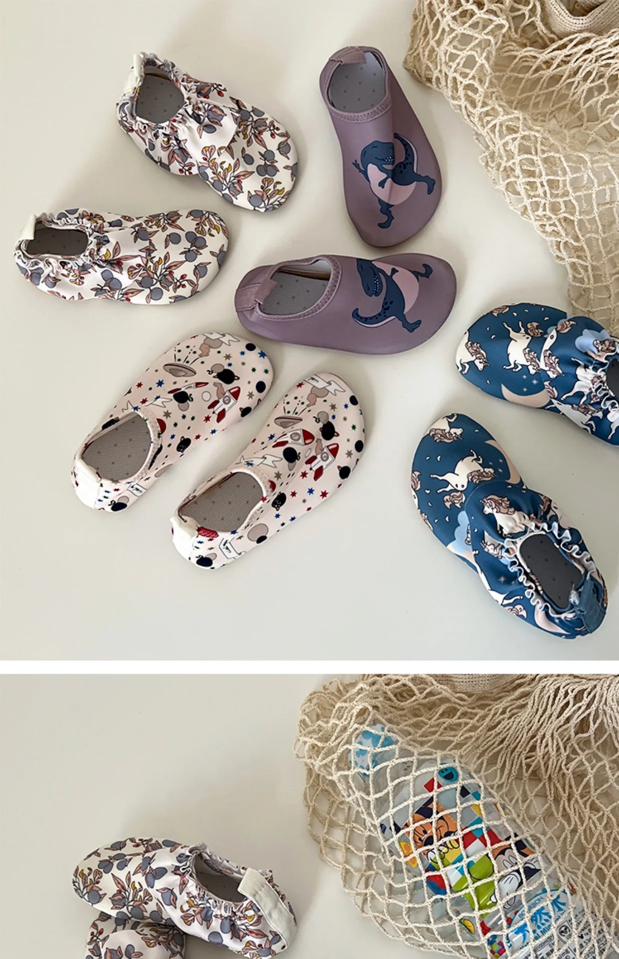 Sommerliche Cartoon-Prints Kleinkind-Strandsocken-Schuhe Schnittfestes Design Schnorchelschuhe für Jungen und Mädchen Weiche Rutschfeste Babyschuhe – Detail 2