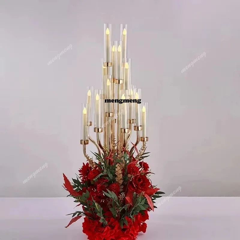 16 Arms Wedding Candelabra Gold Metal Candle Holder Stand - 2/6/10 Pcs Table Centerpieces for Bridal Shower Ceremony Decor