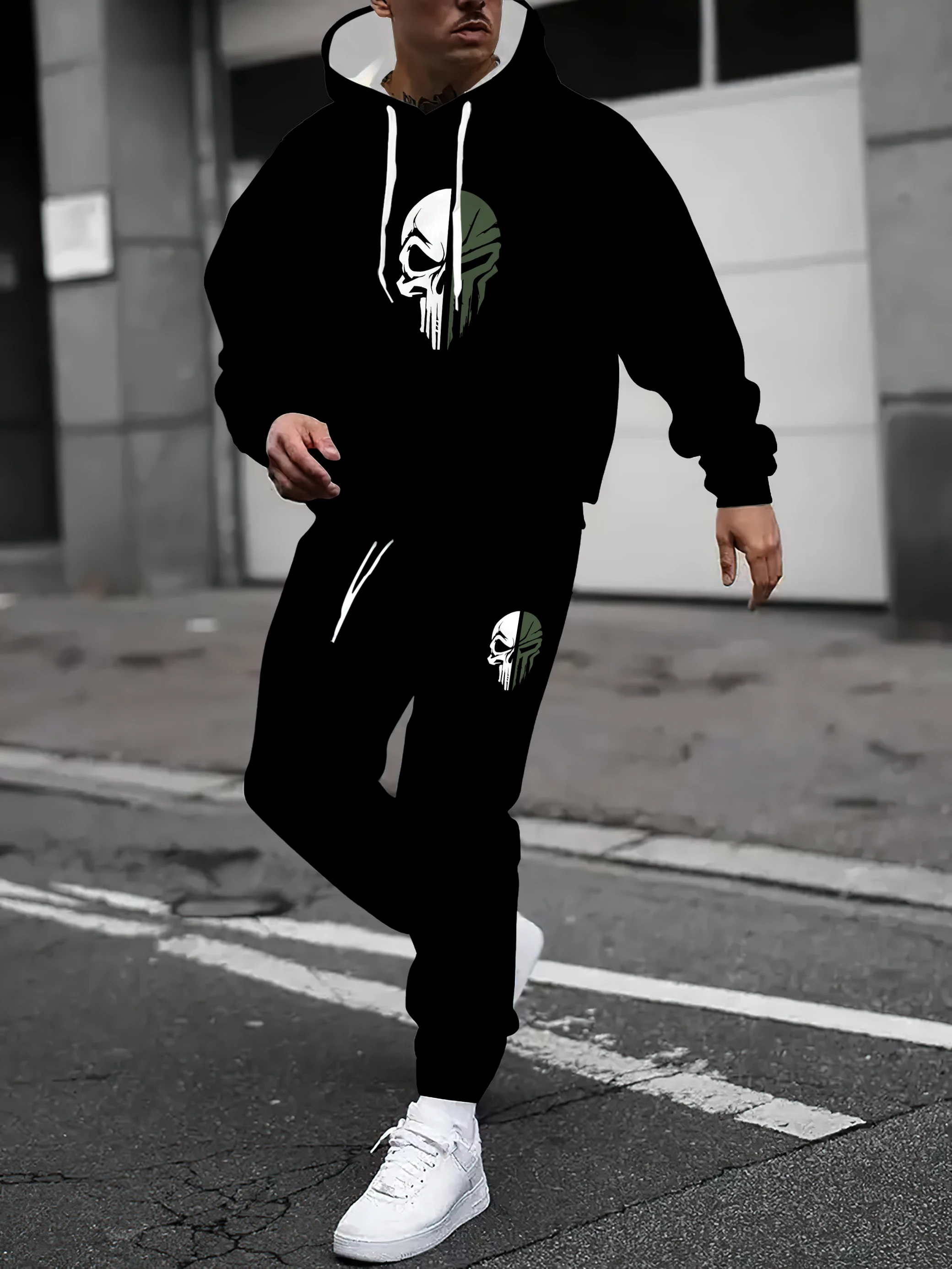 

The new men's hoodie set for Spring and Autumn 2025 is a casual and fashionable streetwear collection with skull prints