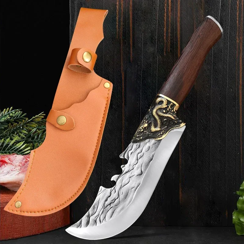 Forged Butcher Knife Stainless Steel Cleaver Knife Wood Handle Forged Machete Fish Vegetables Slicing Utility Kitchen Utensils