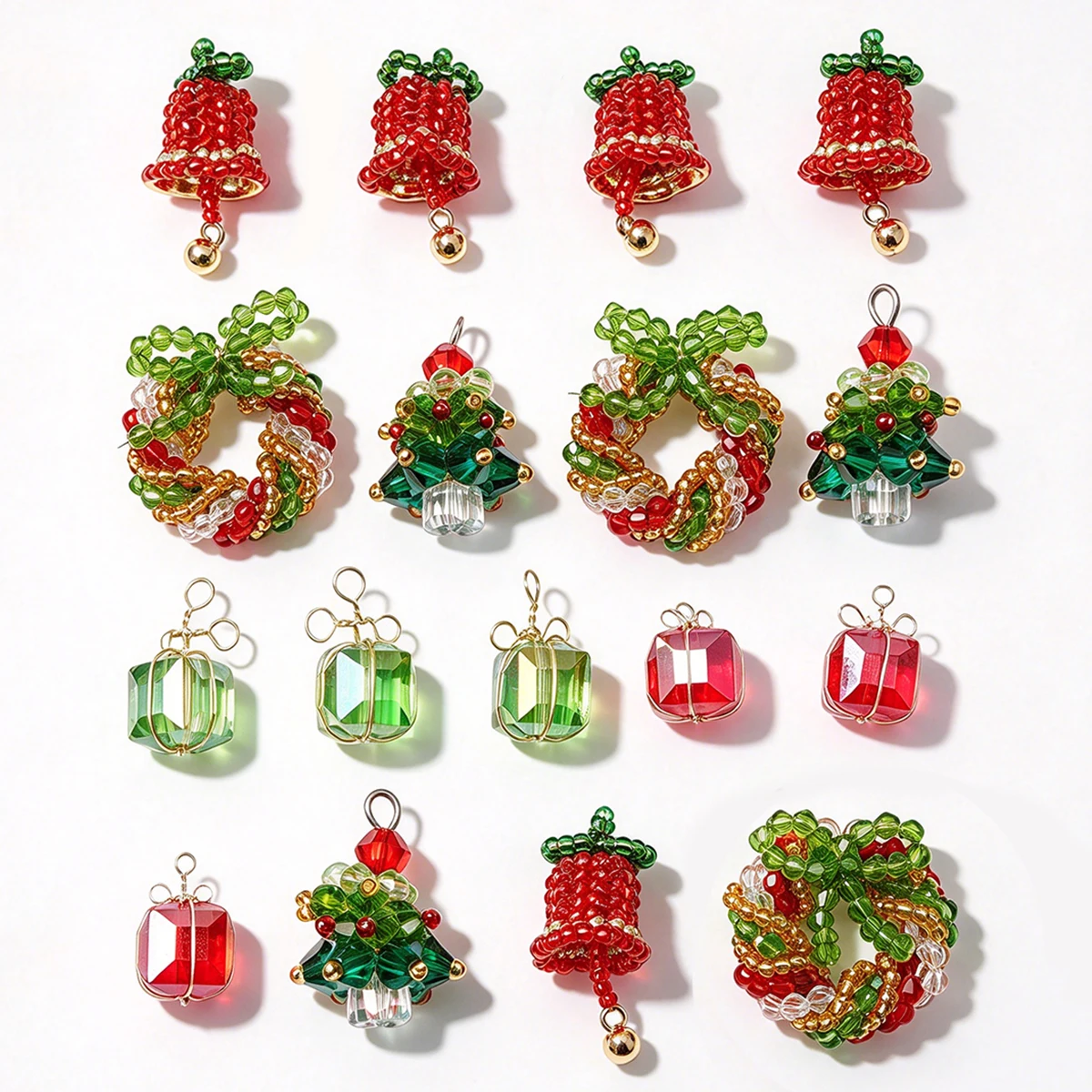 1pc Winter Christmas Tree Charms Beaded Crystal Glass Handmade Woven for Earrings and Necklace Diy Making Jewelry Gifts
