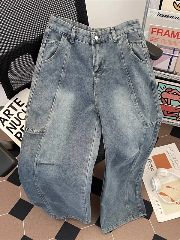 

Waed Denim Jeans Men's Spring New Loose Wide Leg Pants Trendy American Sle Long Trousers Casual Wear All Seasons