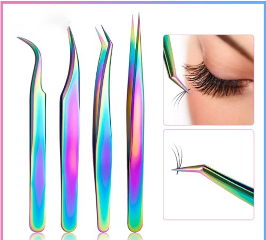 YIBER Eyelashes Tweezers Dropshipping 4PCS Stainless Steel Superhard High Precision Anti-static Tweezers Hair-Removing Tweezers