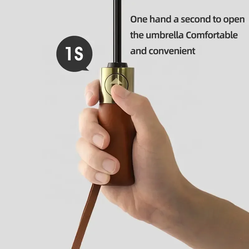 Customized Umbrella High-end High Quality 3 Folding Umbrella UV protection Wind Waterproof Gold Automatic Folding 16 Bone Wooden