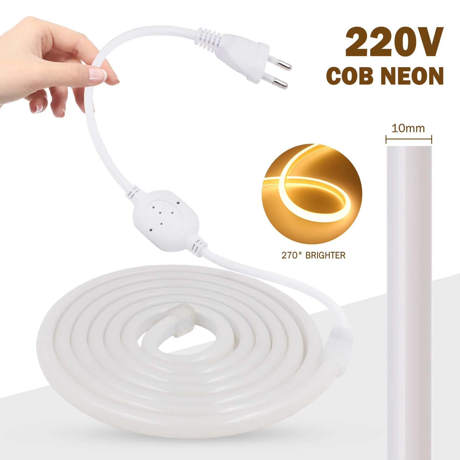AC 220V 270 องศา COB Strip 288 LEDs/M IP65 กันน้ํา Milky สีขาวยืดหยุ่นริบบิ้นเชือกเทป LED Neon LIGHT