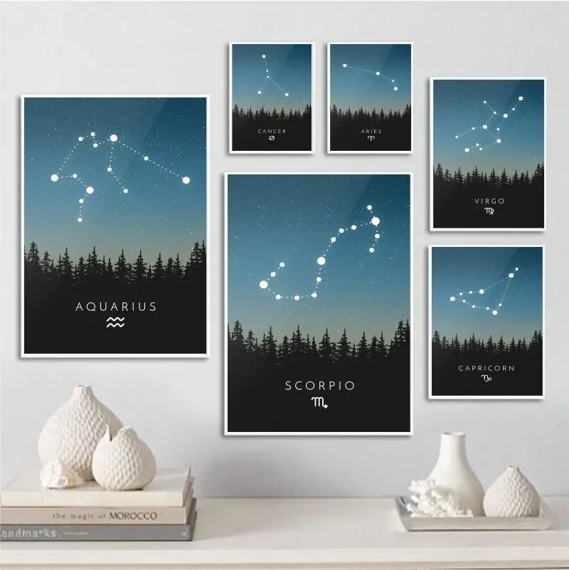 Constellation Wall Art Prints Star Sign Horoscope Zodiac Poster Astrology Canvas Painting Nordic Home Decor Printable Picture