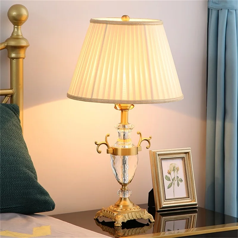 SOFEINA Crystal Table Lamp Brass Desk Light Modern Fabric Decorative For Home Living Room Bedroom Office Hotel